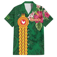 Personalised Manuʻa Islands Family Matching Short Sleeve Bodycon Dress and Hawaiian Shirt Polynesian Style with Rooster Tattoo and Tropical Plants LT03 Dad's Shirt - Short Sleeve Green - Polynesian Pride