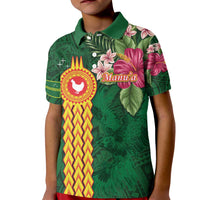 Manuʻa Islands Kid Polo Shirt Polynesian Style with Rooster Tattoo and Tropical Plants