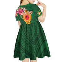 Manuʻa Islands Kid Short Sleeve Dress Polynesian Style with Rooster Tattoo and Tropical Plants