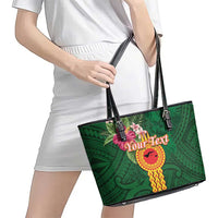 Manuʻa Islands Leather Tote Bag Polynesian Style with Rooster Tattoo and Tropical Plants