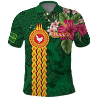 Manuʻa Islands Polo Shirt Polynesian Style with Rooster Tattoo and Tropical Plants