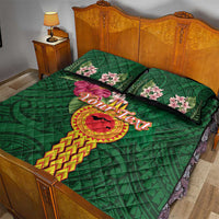 Manuʻa Islands Quilt Bed Set Polynesian Style with Rooster Tattoo and Tropical Plants