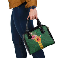 Manuʻa Islands Shoulder Handbag Polynesian Style with Rooster Tattoo and Tropical Plants