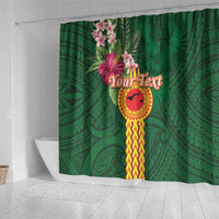 Personalised Manuʻa Islands Shower Curtain Polynesian Style with Rooster Tattoo and Tropical Plants LT03 - Polynesian Pride