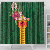 Personalised Manuʻa Islands Shower Curtain Polynesian Style with Rooster Tattoo and Tropical Plants LT03 - Polynesian Pride