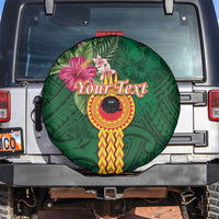 Personalised Manuʻa Islands Spare Tire Cover Polynesian Style with Rooster Tattoo and Tropical Plants LT03 Green - Polynesian Pride