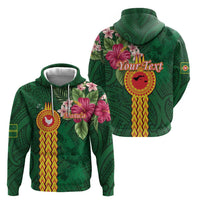 Personalised Manuʻa Islands Zip Hoodie Polynesian Style with Rooster Tattoo and Tropical Plants LT03 - Polynesian Pride