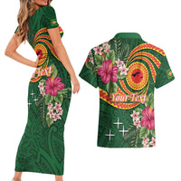 Manuʻa Islands Couples Matching Short Sleeve Bodycon Dress and Hawaiian Shirt Polynesian Art Tattoo Style and Tropical Plants