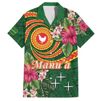 Manuʻa Islands Family Matching Off Shoulder Short Dress and Hawaiian Shirt Polynesian Art Tattoo Style and Tropical Plants