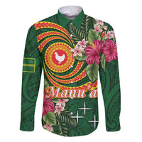 Personalised Manuʻa Islands Family Matching Short Sleeve Bodycon Dress and Hawaiian Shirt Polynesian Art Tattoo Style and Tropical Plants LT03 Dad's Shirt - Long Sleeve Green - Polynesian Pride