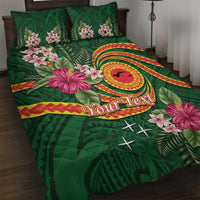 Manuʻa Islands Quilt Bed Set Polynesian Art Tattoo Style and Tropical Plants