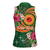 Manuʻa Islands Women Sleeveless Polo Shirt Polynesian Art Tattoo Style and Tropical Plants