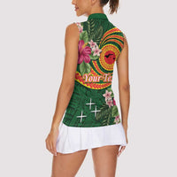 Manuʻa Islands Women Sleeveless Polo Shirt Polynesian Art Tattoo Style and Tropical Plants