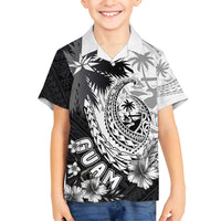 Hafa Adai Guam Family Matching Off Shoulder Maxi Dress and Hawaiian Shirt Polynesian Palm Tree Tattoo Hibiscus and Plumeria Art