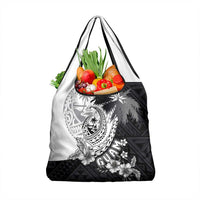 Hafa Adai Guam Grocery Bag Polynesian Palm Tree Tattoo Hibiscus and Plumeria Art