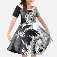 Hafa Adai Guam Kid Short Sleeve Dress Polynesian Palm Tree Tattoo Hibiscus and Plumeria Art