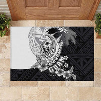 Hafa Adai Guam Rubber Doormat Polynesian Palm Tree Tattoo Hibiscus and Plumeria Art