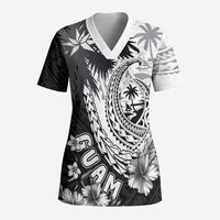 Hafa Adai Guam Scrub Top Polynesian Palm Tree Tattoo Hibiscus and Plumeria Art - Polynesian Pride