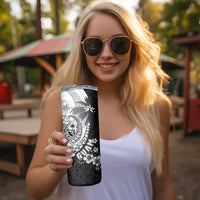 Hafa Adai Guam Skinny Tumbler Polynesian Palm Tree Tattoo Hibiscus and Plumeria Art