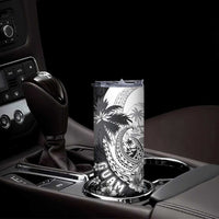 Hafa Adai Guam Skinny Tumbler Polynesian Palm Tree Tattoo Hibiscus and Plumeria Art