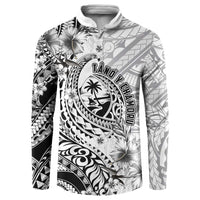 Guam-Land of the Chamorro Button Sweatshirt Polynesian Tattoo Style Hibiscus and Plumeria Art