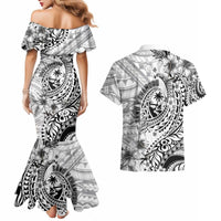 Guam-Land of the Chamorro Couples Matching Mermaid Dress and Hawaiian Shirt Polynesian Tattoo Style Hibiscus and Plumeria Art
