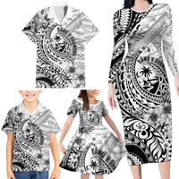 Guam-Land of the Chamorro Family Matching Long Sleeve Bodycon Dress and Hawaiian Shirt Polynesian Tattoo Style Hibiscus and Plumeria Art