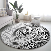 Guam-Land of the Chamorro Round Carpet Polynesian Tattoo Style Hibiscus and Plumeria Art