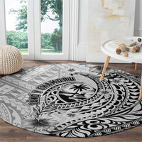 Guam-Land of the Chamorro Round Carpet Polynesian Tattoo Style Hibiscus and Plumeria Art