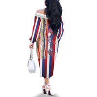 Hawaiian Sea Animals Family Matching Off The Shoulder Long Sleeve Dress and Hawaiian Shirt with Lei and Flag Style LT03 - Polynesian Pride