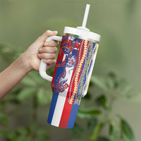 Hawaiian Sea Animals Tumbler With Handle with Lei and Flag Style