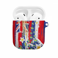 Hawaiian Sea Turtles and Plumeria AirPods Case with Lei and Flag Grunge Style