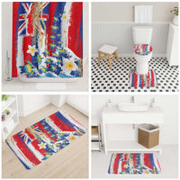 Hawaiian Sea Turtles and Plumeria Bathroom Set with Lei and Flag Grunge Style