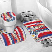 Hawaiian Sea Turtles and Plumeria Bathroom Set with Lei and Flag Grunge Style