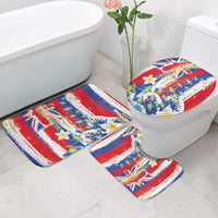 Hawaiian Sea Turtles and Plumeria Bathroom Set with Lei and Flag Grunge Style