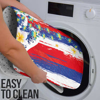 Hawaiian Sea Turtles and Plumeria Bathroom Set with Lei and Flag Grunge Style