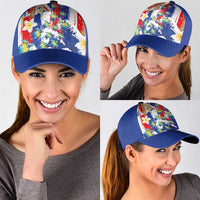 Hawaiian Sea Turtles and Plumeria Classic Cap with Lei and Flag Grunge Style