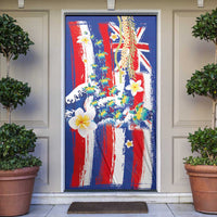 Hawaiian Sea Turtles and Plumeria Door Cover with Lei and Flag Grunge Style