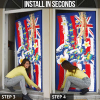 Hawaiian Sea Turtles and Plumeria Door Cover with Lei and Flag Grunge Style