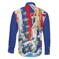Hawaiian Sea Turtles and Plumeria Family Matching Mermaid Dress and Hawaiian Shirt with Lei and Flag Grunge Style LT03 - Polynesian Pride