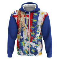 Hawaiian Sea Turtles and Plumeria Hoodie with Lei and Flag Grunge Style LT03 Zip Hoodie Multicolor - Polynesian Pride