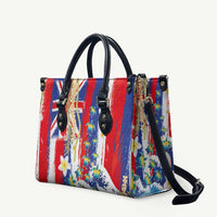 Hawaiian Sea Turtles and Plumeria Leather Bag with Lei and Flag Grunge Style