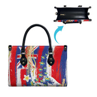 Hawaiian Sea Turtles and Plumeria Leather Bag with Lei and Flag Grunge Style