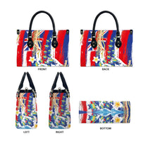 Hawaiian Sea Turtles and Plumeria Leather Bag with Lei and Flag Grunge Style