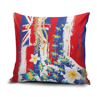 Hawaiian Sea Turtles and Plumeria Pillow Cover with Lei and Flag Grunge Style