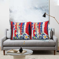 Hawaiian Sea Turtles and Plumeria Pillow Cover with Lei and Flag Grunge Style