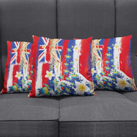 Hawaiian Sea Turtles and Plumeria Pillow Cover with Lei and Flag Grunge Style