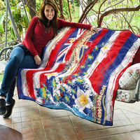 Hawaiian Sea Turtles and Plumeria Quilt with Lei and Flag Grunge Style