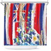 Hawaiian Sea Turtles and Plumeria Shower Curtain with Lei and Flag Grunge Style