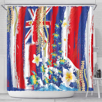 Hawaiian Sea Turtles and Plumeria Shower Curtain with Lei and Flag Grunge Style